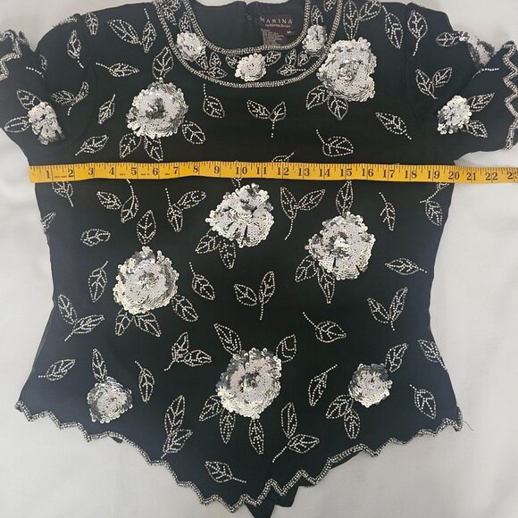 Marina By Marina Bresler Vintage Sequined & Beaded Scalloped Edge Blouse Medium - Picture 11 of 14